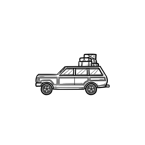 带屋顶机架的小货车手绘轮廓涂鸦图标. — 图库矢量图片
