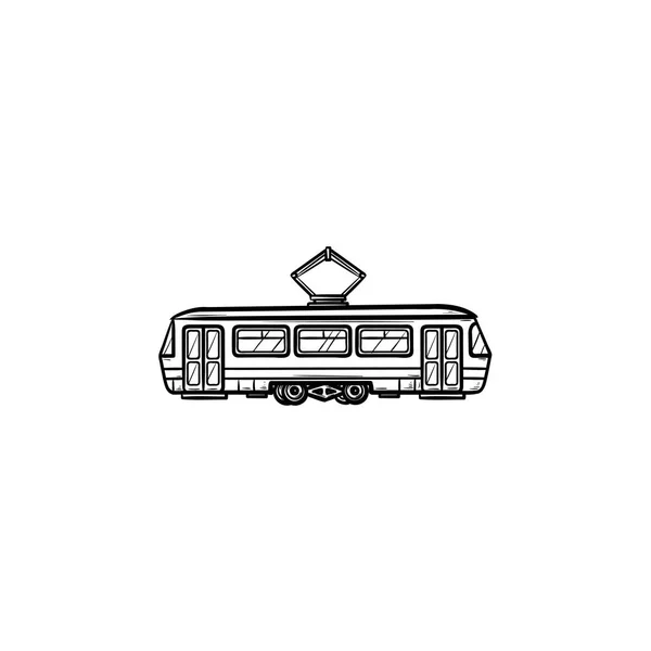 Tram disegnato a mano icona scarabocchio contorno . — Vettoriale Stock