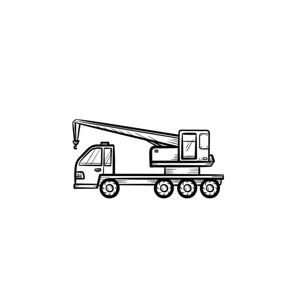 Grue Camion Dessiné Main Contour Icône Doodle Construction Grue Mobile — Image vectorielle