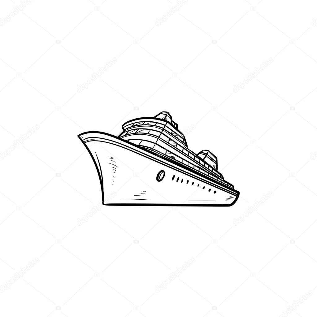 Sea cruise ship hand drawn outline doodle icon.