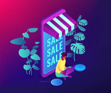 Online kavramı vektör izometrik çizim indirim.