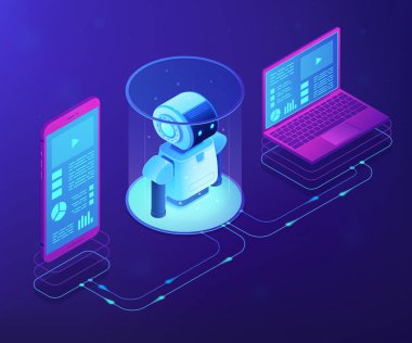 WiFi kontrollü robot kavramı vektör izometrik çizim.