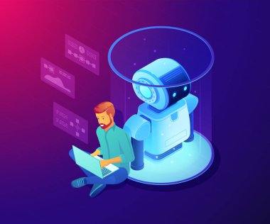 Robot yazılım kavramı vektör izometrik çizim.