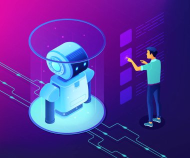 Robotik veri analiz kavramı vektör izometrik çizim.