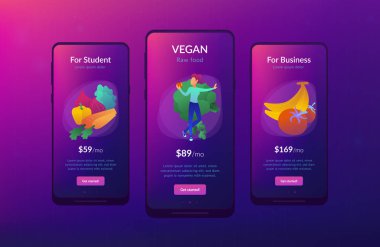 Vejetaryen çiğ gıda app arabirimi şablonu.