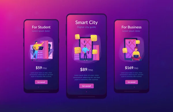Intelligens város és digitális város útmutató app felhasználóifelület-sablon. — Stock Vector