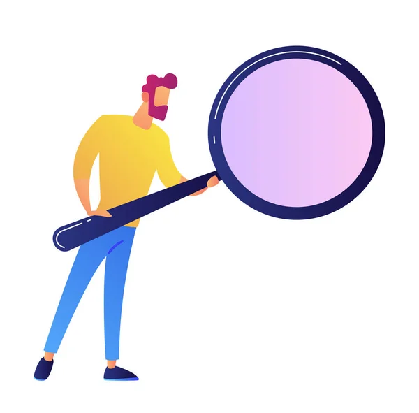 IT specialist with magnifying glass vector illustration. — Stock Vector