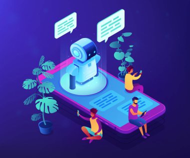 Messenger sohbet etmek kavramı vektör izometrik çizim.