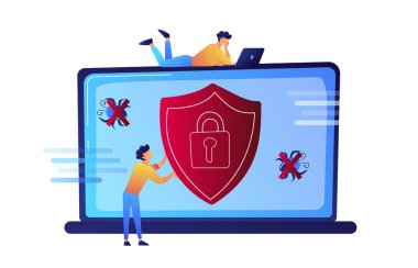 Onun laptop korumak--dan virüs için programcı illüstrasyon vektör.