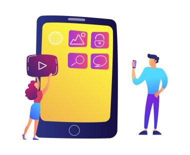 Bu smartphone ekran üzerinde mobil uygulamalar oluşturma uzmanları illüstrasyon vektör.