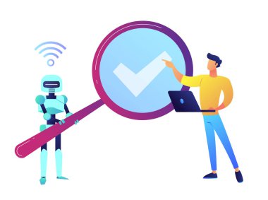 Büyüteç'i ve dizüstü vektör çizim ile programcı ile robot.