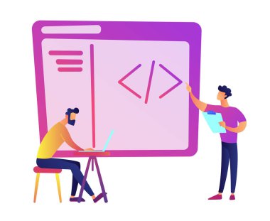 Programcılar vektör çizim kodlama dizüstü bilgisayar ile.