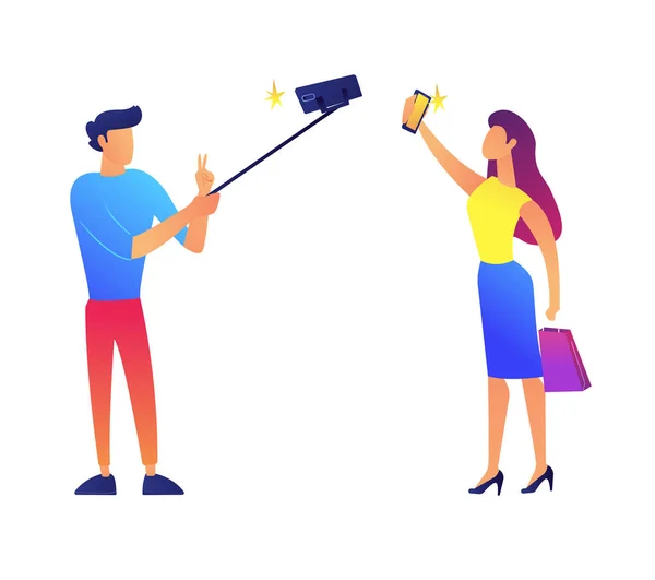 Geschäftsmann und Geschäftsfrau machen Selfie-Vektorillustration. — Stockvektor