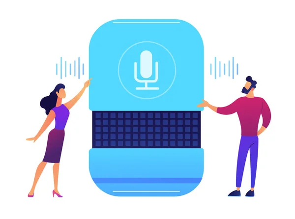 Χρήστες, δίνοντας φωνητικές εντολές για έξυπνη ομιλητής εικονογράφηση διάνυσμα. — Διανυσματικό Αρχείο