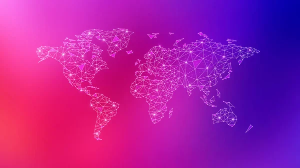 Polygon världskarta på flerfärgad bakgrund — Stockfoto