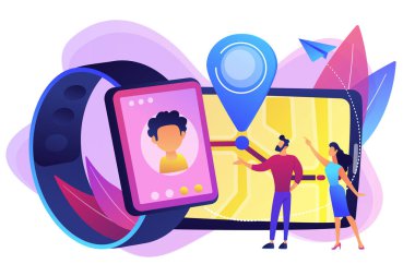 GPS izci kavramı vektör çizim çocuklar.