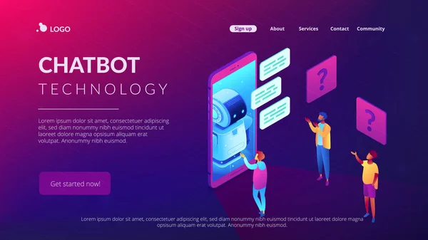 Chatbot τεχνολογία 3d ισομετρική προσγείωση σελίδα. — Διανυσματικό Αρχείο