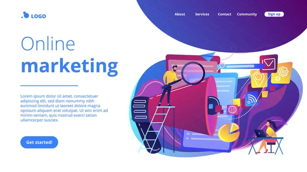 Zoekmachines optimalisatie concept landing page. — Stockvector