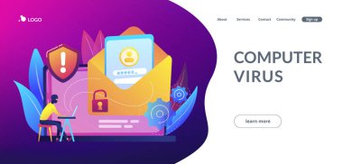 Kötü amaçlı bilgisayar virüsü konsepti iniş sayfası.