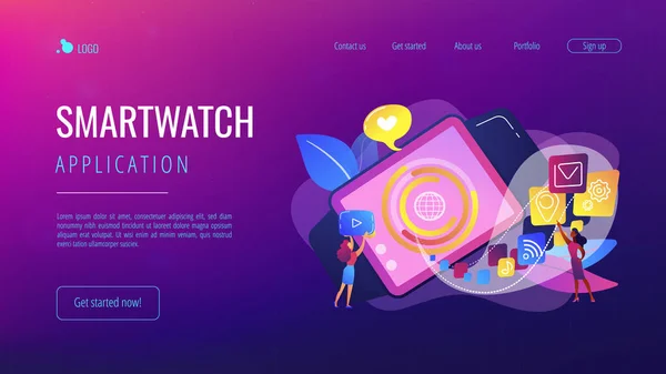 Smartwatch app koncept přistávací stránka. — Stockový vektor