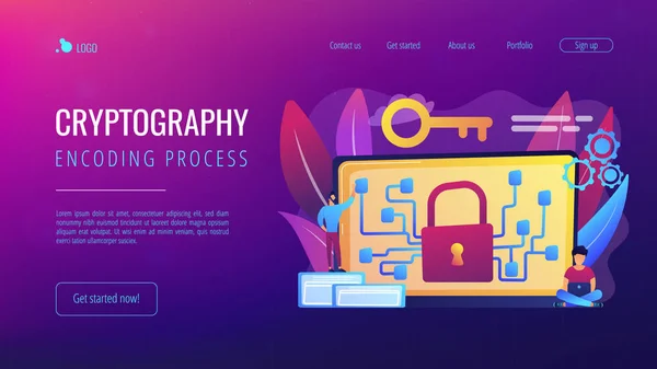 Criptografía y cifrado concepto landing page . — Vector de stock