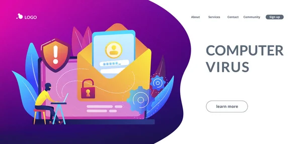 Malware Computervirus Konzept Landing Page. — Stockvektor