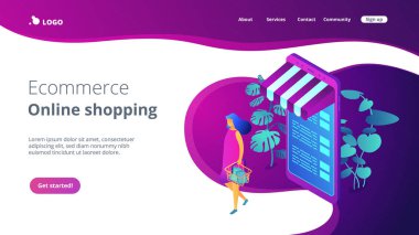 Online alışveriş kavramı izometrik 3d açılış sayfası.