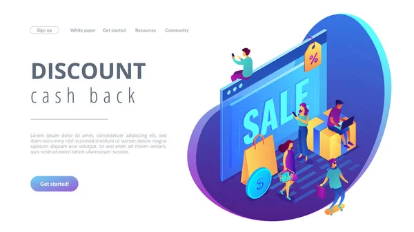 Online sales pro concept Isometric 3D landing page. — Stock Vector