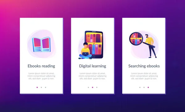 电子图书馆应用界面模板. — 图库矢量图片