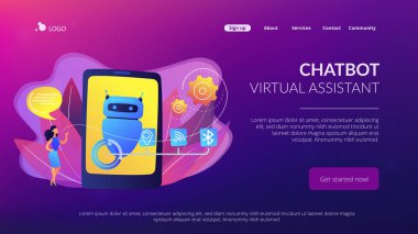 Mesajlaşma konsepti iniş sayfası üzerinden Chatbot sanal asistanı.