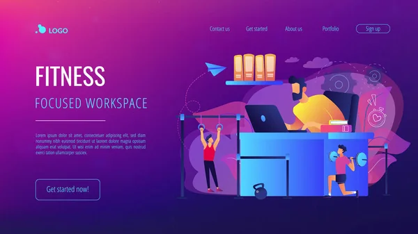 Landing page de concepto de espacio de trabajo centrado en fitness . — Vector de stock