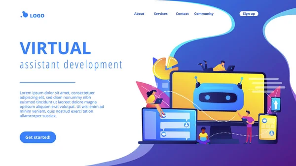 Chatbot desenvolvimento plataforma conceito landing page . —  Vetores de Stock