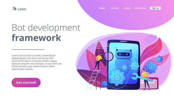 Chatbot app ontwikkelingconcept landing page. — Stockvector