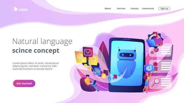 Natural language processing concept landing page. — Stock Vector