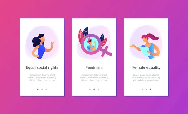 Modello di interfaccia app femminismo . — Vettoriale Stock