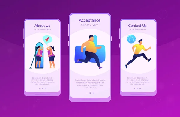 Body Positive App Schnittstellenvorlage. — Stockvektor