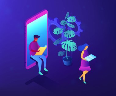Online eğitim kavramı vektör izometrik çizim.