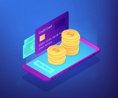 Para transferi izometrik 3d konsept illüstrasyon.