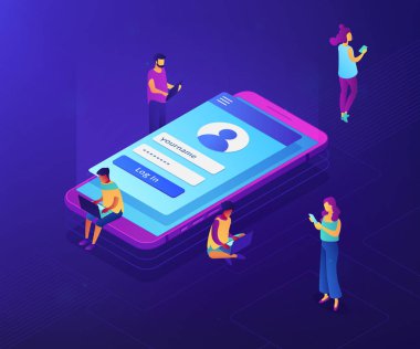 Sayfa izometrik 3d konsept illüstrasyon işareti.