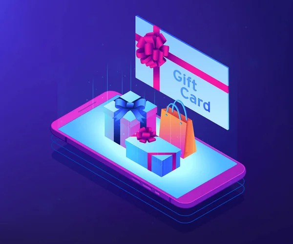 Ilustración de concepto isométrico 3D de tarjeta de regalo digital . — Vector de stock