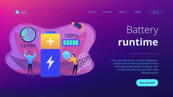 Página de aterrizaje concepto de tiempo de ejecución de batería . — Archivo Imágenes Vectoriales