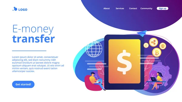 Digital currency concept landing page. — Stock Vector