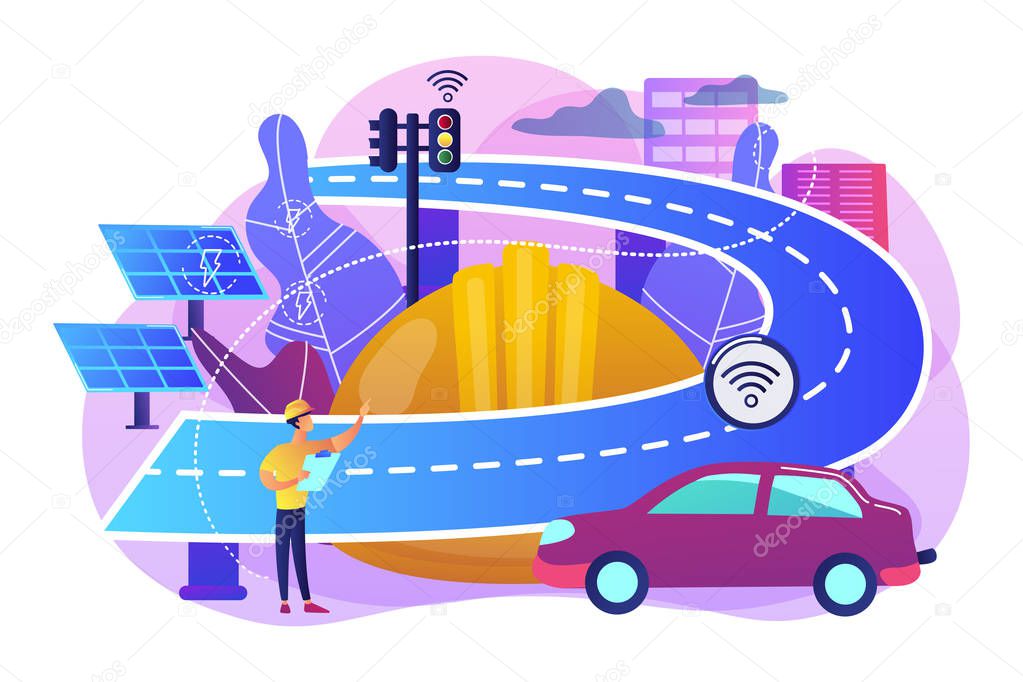 Smart roads construction concept vector illustration.