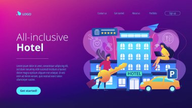 Her şeyi kapsayan otel konsepti iniş sayfası.