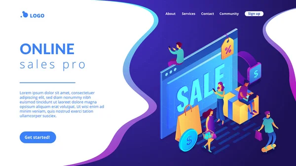 Vente en ligne concept pro Isometric 3D landing page . — Image vectorielle