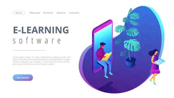 Online education isometric 3D landing page. — Stock Vector