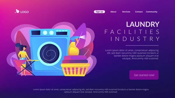 Dry cleaning and laundering concept landing page. — Stock Vector