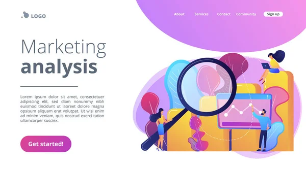 Concepto de investigación de marketing landing page . — Archivo Imágenes Vectoriales