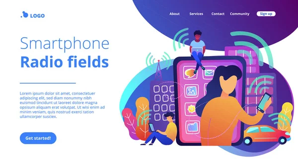 Campos de rádio influenciam conceito landing page . — Vetor de Stock