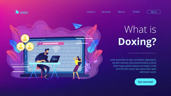 Doxing concepto landing page . — Archivo Imágenes Vectoriales